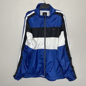 SOUTHPOLE Jacket Mens XXL Full Zip Windbreaker Y2K Blue Black White Stripe